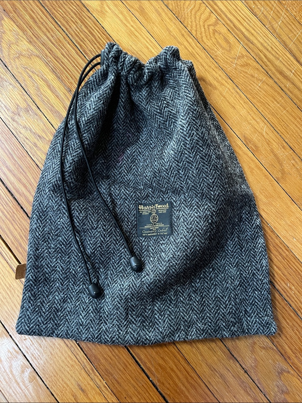 Harris Tweed Gray Herringbone Drawstring Toiletry Bag